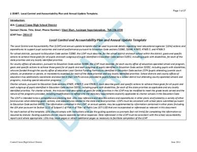 Page 1 of 27  § [removed]Local Control and Accountability Plan and Annual Update Template. Introduction: LEA: Central Union High School District Contact (Name, Title, Email, Phone Number): Sheri Hart, Assistant Superinten