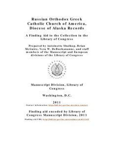 Russian Orthodox Greek Catholic Church of America, Diocese of Alaska Records