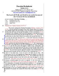 Parashat Bechukotai ‫פרשת בחקתי‬ Shabbat Iyyar 27, 5772, May 19, 2012