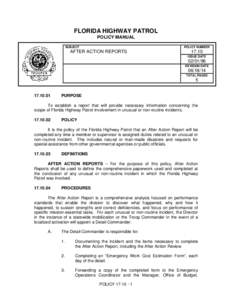 FLORIDA HIGHWAY PATROL POLICY MANUAL SUBJECT POLICY NUMBER