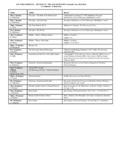 LECTURE SCHEDULE -- SECTION IV: THE AGE OF REASON (Academic Year[removed]Co-ordinator: N. Robertson TIME  TOPIC