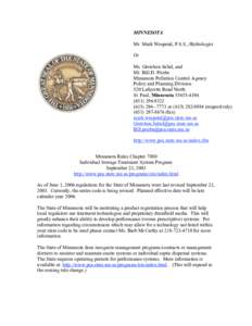 MINNESOTA Mr. Mark Wespetal, P.S.S., Hydrologist Or Ms. Gretchen Sabel, and Mr. Bill D. Priebe Minnesota Pollution Control Agency