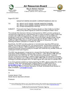 MAC: [removed]MAC #[removed]Protocol for the Engine Shutdown System on New California Certified Heavy-Duty Diesel Engines for 2008 and Subsequent Model Years