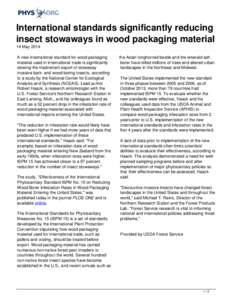 International standards significantly reducing insect stowaways in wood packaging material