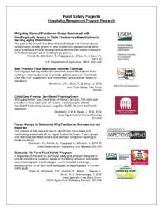 Food Safety Projects Hospitality Management Program Research Mitigating Risks of Foodborne Illness Associated with Handling Leafy Greens in Retail Foodservice Establishments Serving Aging Populations