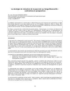 La stratégie de réduction de la pauvreté au Congo-Brazzaville : contraintes et perspectives Par Jean-Christophe BOUNGOU BAZIKA