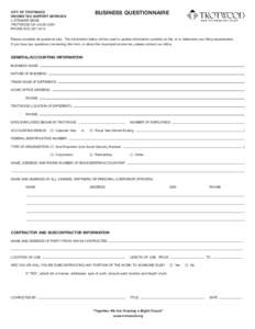 BUSINESS QUESTIONNAIRE  CITY OF TROTWOOD