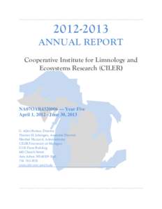 [removed]ANNUAL REPORT Cooperative Institute for Limnology and Ecosystems Research (CILER)  NA07OAR4320006 — Year Five