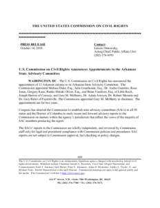 THE UNITED STATES COMMISSION ON CIVIL RIGHTS PPPPPPPPPPPPPPPPPPPPPPPPPPPPPPPPPPPPPPPPPPPPPPPPPPPPPPPPPPPPPPPPPPPPPPPPPPPPPP PPPPPPPPPPPPPPPPP PRESS RELEASE October 14, 2010