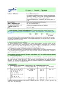 EUROSTAT QUALITY PROFILE Indicator (definition) Eurostat Unit Other Commission DGs European Statistical System