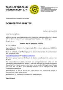 TAUCH-SPORT-CLUB MÜLHEIM/RUHR E. V. Mitglied im: Verband Deutscher Sporttaucher e. V. (VDST) Deutschen Sportbund(DSB)