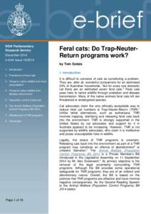 NSW Parliamentary Research Service December 2014 e-brief Issue[removed]Feral cats: Do Trap-NeuterReturn programs work?