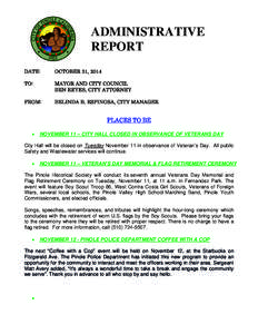 ADMINISTRATIVE REPORT DATE: OCTOBER 31, 2014