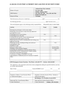 ALABAMA STATE PORT AUTHORITY DECLARATION OF SECURITY FORM