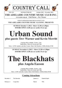 Adelaide Country Music Club Country Call - OctoberNovember 2012 Issue - Vol 23.5