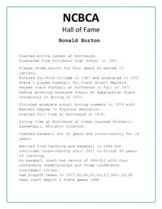 NCBCA	
  	
    Hall	
  of	
  Fame	
      Ronald Horton