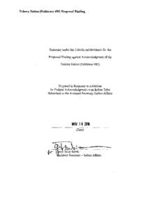 Tolowa Nation (Petitioner #85) Proposed Finding  Summary under the Criteria and Evidence for the Proposed Finding against Acknowledgment of the Tolowa Nation (Petitioner #85)