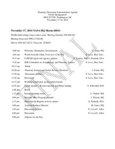 Planetary Protection Subcommittee Agenda NASA Headquarters 300 E ST SW, Washington, DC November 17-18, 2014