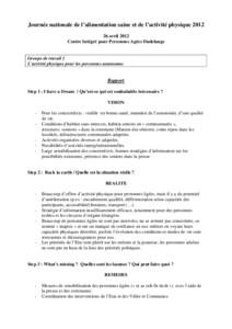 Journée nationale de l’alimentation saine et de l’activité physique[removed]avril 2012 Centre Intégré pour Personnes Agées Dudelange Groupe de travail 1 L’activité physique pour les personnes autonomes