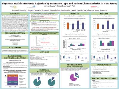 Physician Health Insurance Rejection by Insurance Type and Patient Characteristics in New Jersey Lorena Rutgers  1