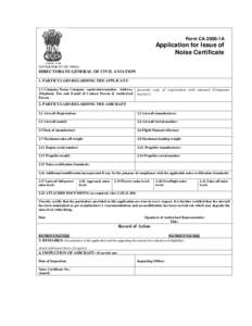 Form CA 2006-1A  Application for Issue of Noise Certificate GOVERNMENT OF INDIA