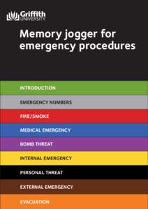 Memory jogger for emergency procedures INTRODUCTION EMERGENCY NUMBERS FIRE/SMOKE