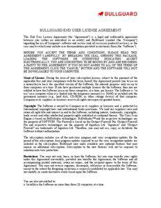 BULLGUARD END USER LICENSE AGREEMENT This End User License Agreement (the 