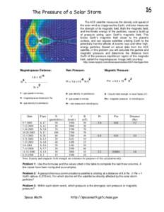 16  The Pressure of a Solar Storm The ACE satellite measures the density and speed of the solar wind as it approaches Earth, and also measures