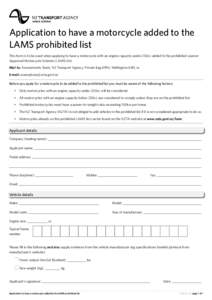 Application to have a motorcycle added to the Learner Approved Motorcycle Scheme (LAMS) list