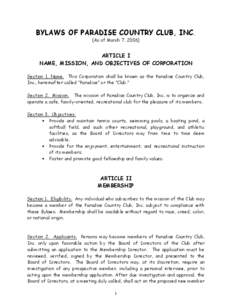 BYLAWS OF PARADISE COUNTRY CLUB, INC. (As of March 7, 2006)