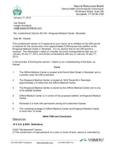 Natural Resources Board Districts #2&3 Environmental Commission 100 Mineral Street, Suite 305 Springfield, VT[removed]January 17, 2013 Joe Greene