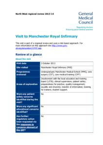 North West regional reviewVisit to Manchester Royal Infirmary This visit is part of a regional review and uses a risk-based approach. For more information on this approach see http://www.gmcuk.org/education/137