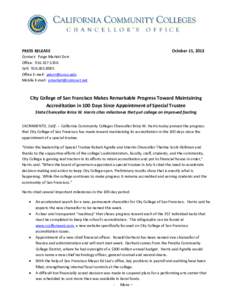 PRESS RELEASE  October 15, 2013 Contact: Paige Marlatt Dorr Office: [removed]