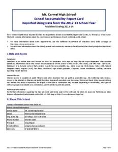 Mt. Carmel High School School Accountability Report Card Reported Using Data from the[removed]School Year Published During[removed]Every school in California is required by state law to publish a School Accountability Re