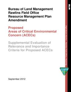 Bureau of Land Management Rawlins Field Office Resource Management Plan Amendment  September 2012