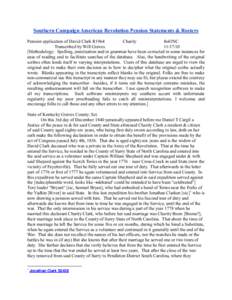 Southern Campaign American Revolution Pension Statements & Rosters Pension application of David Clark R1964 Charity fn43NC Transcribed by Will Graves[removed]