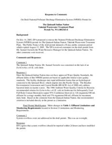 Response to Comments On Draft National Pollutant Discharge Elimination System (NPDES) Permit for The Quinault Indian Nation Taholah Wastewater Treatment Plant Permit No. WA[removed]Background