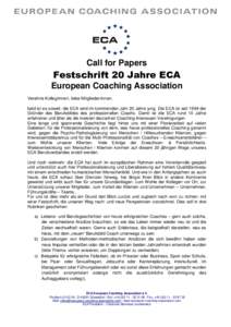 Call_for_papers - ECA Festschrift - 20 jähriger ECA Berufsverband -
