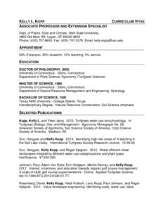 KELLY L. KOPP ASSOCIATE PROFESSOR AND EXTENSION SPECIALIST CURRICULUM VITAE  Dept. of Plants, Soils and Climate, Utah State University