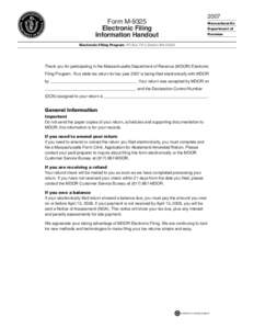 2007  Form M-9325 Electronic Filing Information Handout