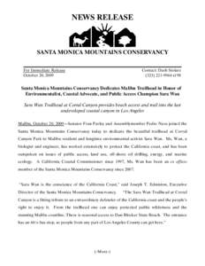 NEWS RELEASE  SANTA MONICA MOUNTAINS CONSERVANCY For Immediate Release October 20, 2009