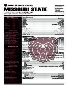 [removed]QUICK FACTS  MISSOURI STATE Lady Bear Basketball