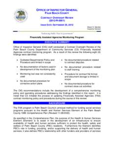 OFFICE OF INSPECTOR GENERAL PALM BEACH COUNTY CONTRACT OVERSIGHT REVIEWRISSUE DATE: SEPTEMBER 25, 2012 Sheryl G. Steckler