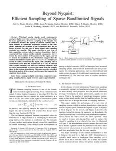 1  Beyond Nyquist: Efficient Sampling of Sparse Bandlimited Signals Joel A. Tropp, Member, IEEE, Jason N. Laska, Student Member, IEEE, Marco F. Duarte, Member, IEEE, Justin K. Romberg, Member, IEEE, and Richard G. Barani