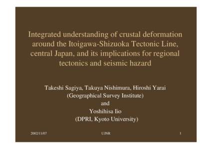 Integrated understanding of crustal deformation around the Itoigawa-Shizuoka Tectonic Line, central Japan, and its implications for regional tectonics and seismic hazard Takeshi Sagiya, Takuya Nishimura, Hiroshi Yarai (G