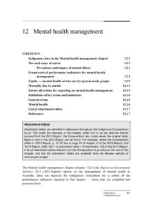 Chapter 12 Mental health management - Indigenous Compendium - Report on Government Services 2013