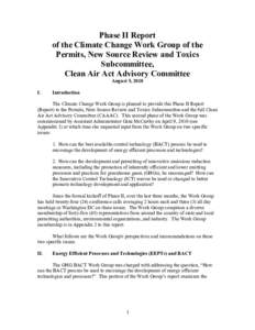 Phase II Report of the Climate Change Work Group of the Permits, New Source Review and Toxics Subcommittee, Clean Air Act Advisory Committee August 5, 2010