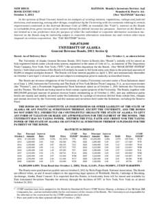 NEW ISSUE	 BOOK ENTRY ONLY	 October 5, 2011 RATINGS: Moody’s Investors Service: Aa2 Standard & Poor’s: AA(See “RATINGS” herein)