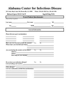 Alabama Center for Infectious Disease 201 Sivley Road, Suite 540, Huntsville, AL[removed]Phone: [removed]Fax: [removed]Richard Spera M.D. FACP