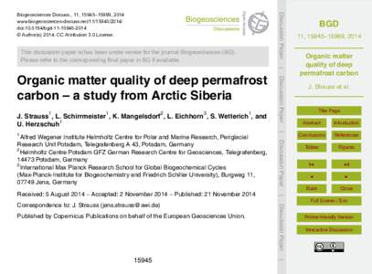 Yedoma / Permafrost / Active layer / Carbon / Organic matter / Soil / Methane / Radiocarbon dating / Chemistry / Pedology / Physical geography